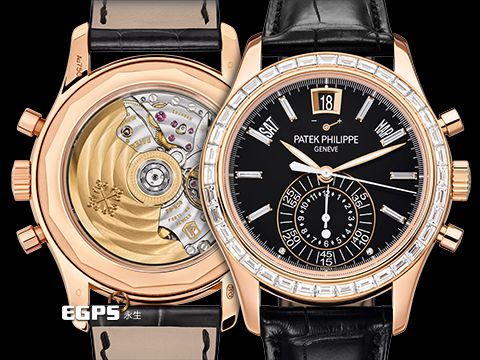 Patek Philippe 百達翡麗 PP錶 Complications Annual Calendar Chronograph 複雜功能時計 5961R-010 原廠鑲嵌頂級天然長方形鑽框、錶扣、鑽石時標面盤 玫瑰金 5961 R 飛返 計時碼表 年曆功能 動能顯示 新錶訂價:5,752,000元 2016年保單 自動上鍊 40.5mm