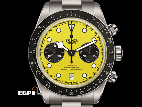 TUDOR 帝舵 Heritage Black Bay Chrono 碧灣 79310N-0001 最熱門、最具話題性 黃色熊貓面盤 【大黃蜂】 計時碼錶 不鏽鋼材質 2026年保卡 搭配最新快速調節「T-fit」折疊扣 自動上鍊 39mm